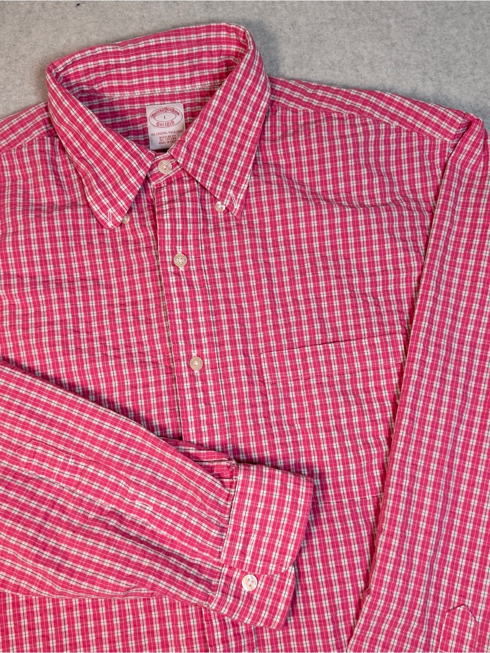 Brooks Brothers Button-Down Plaid Shirt Pink Seersucker